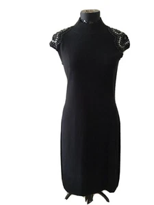 Design History Sweater Dress Large Black Rhinestone Studded Bodycon Mock Neck - Picture 1 of 7