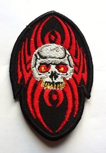 SKULL ON RED SPIDER - SEW ON OR iRON ON BIKER MOTORCYCLE PATCH 60mm x 90mm - Picture 1 of 1