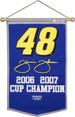 Banner de lana NASCAR Jimmie Johnson 2 veces campeón nuevo con etiquetas Foto 1 de 4
