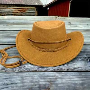 Mens Womens Real Leather Cowboy Hat Australian Western Style Outback Travel Hat - Picture 1 of 8