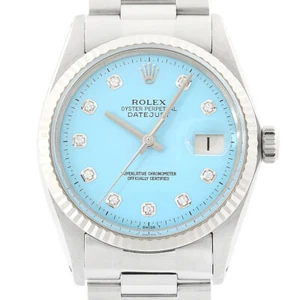 Rolex Mens Datejust Aqua Blue Diamond Dial 18K Gold Steel Watch w/ Oyster Band - Picture 1 of 7
