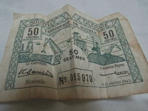 1942 WW2 Bon de Caisse 50 Centimes Caledonie Caldonia - Bild 1 von 5