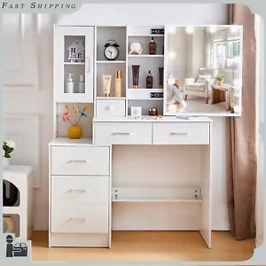10 LED Lighted Mirror Vanity Makeup Desk w/ 6 Drawer Dressing Table For Gifts - Picture 1 of 15