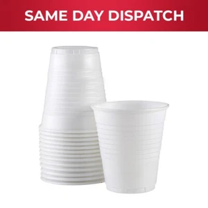 100 x White Plastic Cups for Drink Cold Tea Coffee & Wedding Party 7 oz Reusable - Picture 1 of 6