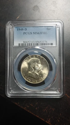 1948 D Franklin Silver Half Dollar 50C PCGS MS63 FBL Full Bell Lines Nice   2441 Cover