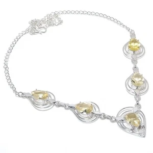 Lemon Quartz Gemstone Handmade 925 Sterling Silver Jewelry Necklace Size 18" - Picture 1 of 1