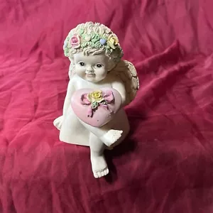 Carillon cherubino vintage autoseduto attraverso gli occhi dell'amore cuore San Valentino - Foto 1 di 7