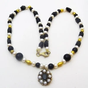 Perle, Onyx, 18 Karat Gold Wachsperlen, 9 Karat Handarbeit Gold Mittelstück Halskette - Bild 1 von 5