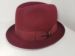Borsalino tasso Fur Felt Fedora Hat Burgundy size 57 / 7 1/8 Made in Italy