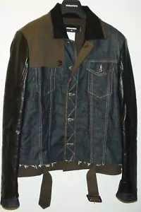 DSQUARED2 leather and denim biker jacket black and blue size 44 EU 54 brand new - Picture 1 of 10