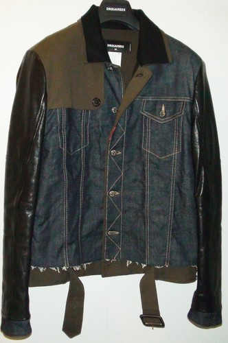 DSQUARED2 giacca pelle e denim nero e blu taglia 44 EU 54 nuova