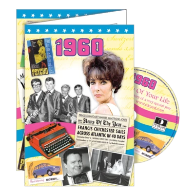 RETROCO 1960 DELUXE BIRTHDAY CARD With DVD Of The Year. 65th Birthday. Greeting Card