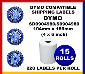 15 Rolls SD0904980 Compatible Dymo 4XL Label S0904980 Labels 104mm x 159mm - Picture 1 of 6