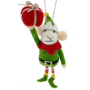 Ratón Decoración Árbol de Navidad - Vestido de Elfo con Regalo Adorno Vacaciones - Imagen 1 de 3