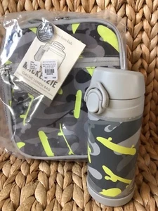 Pottery Barn Kids Mackenzie Gray Skate Camo LUNCH BOX Water Bottle Glow In Dark - Picture 1 of 5
