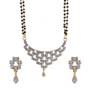Mangalsutra Necklace Gold Plated Antique Style With Earring For Girls & Women - Picture 1 of 5