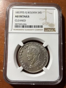 1857PTS FJ  Bolivia 4 Soles - NGC AU DETAILS - Picture 1 of 4