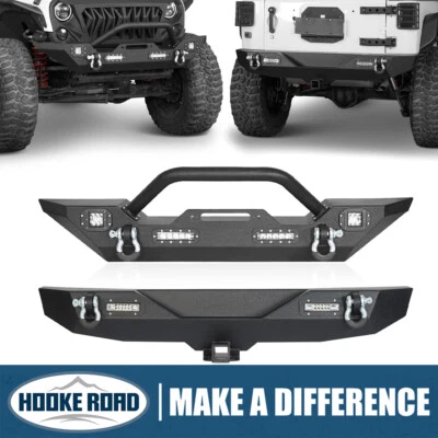 Fit 2007-2018 Jeep Wrangler JK Texture Black Front Bumper w/ LED Lights Steel - Image 1 of 4