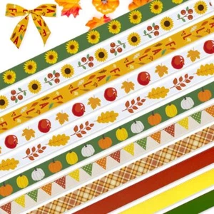 12PCS 3/8" Fall Ribbons Thanksgiving Ribbons Sunflowers Maple Leaves Grosgrai... - Picture 1 of 5