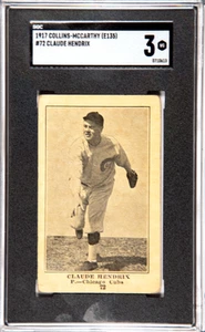 1917 COLLINS-MCCARTHY CLAUDE HENDRIX 72 VG E135 SGC 3 BASEBALL CHICAGO CUBS - Picture 1 of 2