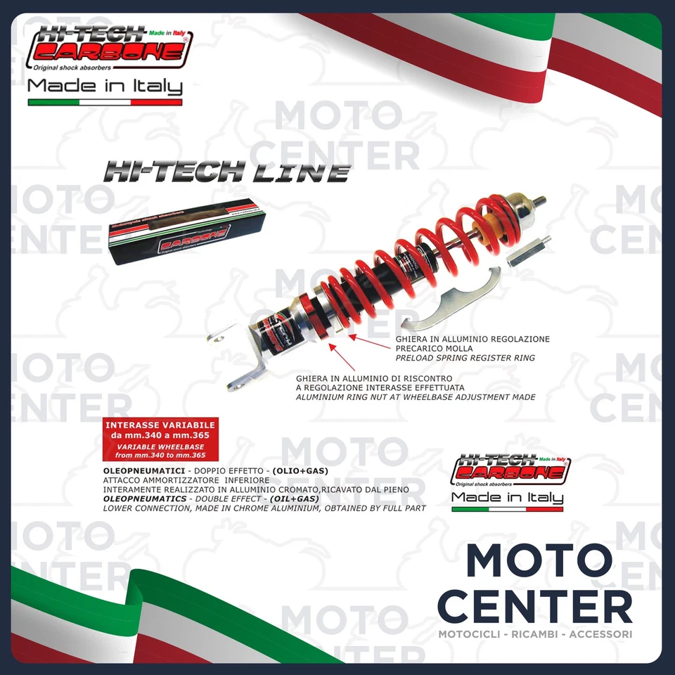 Amortisseur Arrière CARBONE Hi-Tech Chrome Rouge Réglable PIAGGIO Vesp - Photo 1/1