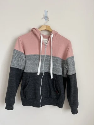 Chaqueta polar Doublju XL con capucha y cremallera colorblock rosa gris negro para mujer Foto 1 de 3