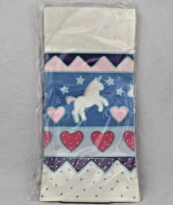 Toalha de mesa vintage Hallmark corações unicórnio papel 54" X 102" feita nos EUA - Imagem 1 de 4