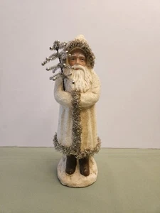 Ragon House 12" Elfenbein Belsnickel Weihnachtsmann Figur Weihnachten Silber Lametta Baum - Bild 1 von 13