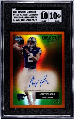 2025 Bowman U Chrome - AVERY JOHNSON 55 BOWMAN ORANGE AUTO /25 SGC GEM MINT 10🔥 - Image 1 of 2