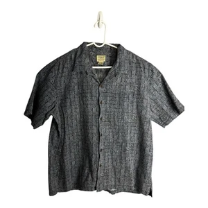 LL BEAN Shirt Mens XL Batik Mayan Aloha Print Aztec Button Up Camp Cotton Blue - Picture 1 of 9