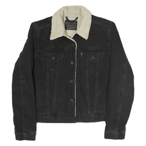 LEVI'S Womens Black White Sherpa Collar Cotton Denim Jacket XL Button Plain - Picture 1 of 6