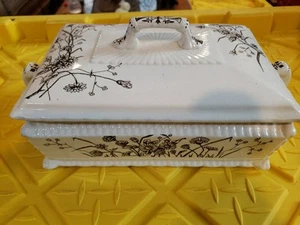 Antique Brown Transferware Serving Dish & Lid/ Decor Piece,  Marigold - Picture 1 of 13