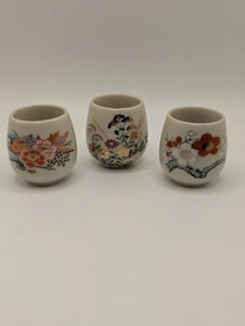 3 Decorative Floral Japan Saki Cups Hand Painted - Picture 1 of 3