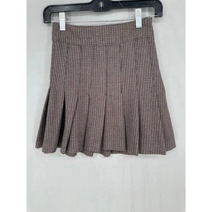 Abercrombie Fitch Skirt Womens XXS Brown Mini Pleated Plaid Grunge Whimsigoth - Picture 1 of 8