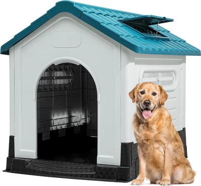 Casa para perros grande al aire libre de plástico resistente al agua casa para mascotas con ajustable Foto 1 de 4