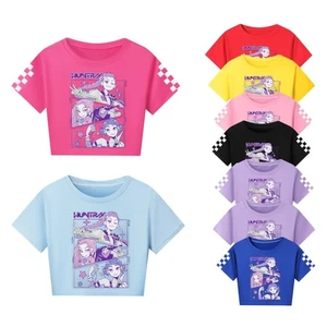 Girls Demon Hunters Crop Tops Cotton T-Shirt Kids Casual Summer Short Sleeve Tee - Picture 1 of 35