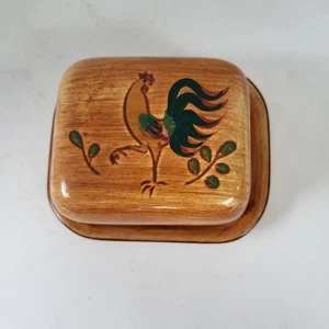 Plato de mantequilla de cerámica Pennsbury vintage con tapa marrón con diseño de gallo Handmad - Imagen 1 de 11