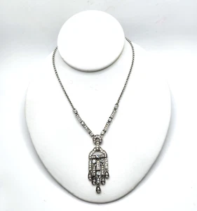 Art Deco paste rhinestone articulated drop chandelier tassel pendant necklace - Picture 1 of 10