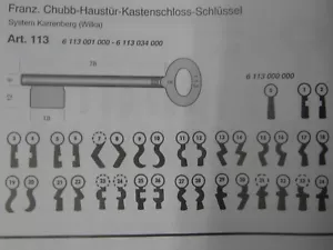 Box lock key type 113 blank for Chubb locks by Wilka A6 - Picture 1 of 3