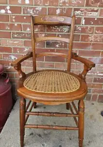 Antique Dining Chair Solid Walnut Cane Seat Burl Back #2 - Picture 1 of 10