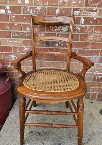Antique Dining Chair Solid Walnut Cane Seat Burl Back #2 Cover