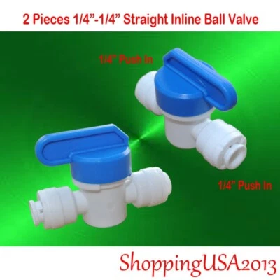2 Pcs 1/4"-1/4 Inline Straight Ball Valve Push In Quick Connect RO System - Image 1 of 4