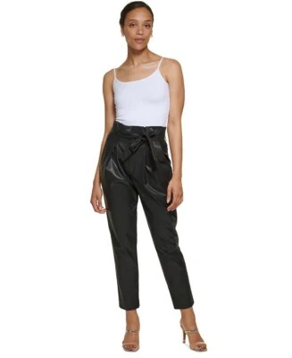 Pantalones al tobillo con cinturón de cuero negro sintético DKNY NUEVOS CON ETIQUETAS (talla 14) Foto 1 de 4