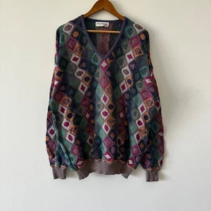 VINTAGE ST CROIX KNITS Sweater XL Coogi Style Geo Print Multi Cotton Poly - Picture 1 of 7