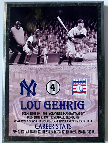 LOU GEHRIG  NEW YORK YANKEES  FULL COLOR SUBLIMATION PLAQUE Cover