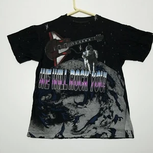 Rare Vintage CARIBBEAN DREAM All Over Print We Will Rock You Space Moon Shirt M - Picture 1 of 11