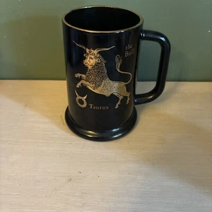 Taurus Zodiac Vintage Astrology Black  Glass Beer Stein Tankard Coffee Mug - Picture 1 of 5