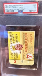 Psa 7 1958 Gm 7 World Series ticket Milwaukee Braves Yankees Hank Aaron Mantle - Picture 1 of 4