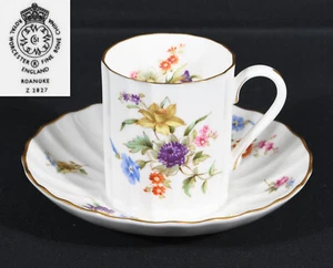 Royal Worcester Roanoke Demitasse Cup 2 1/2" Tall & Saucer 4 1/2" - Picture 1 of 13