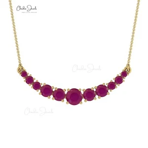0.8 CTW Burma Ruby Statement Necklace 14k Real Gold Wedding Gift Jewelry for Her - Picture 1 of 22